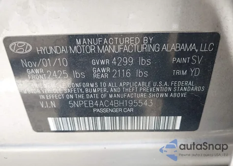 2011 Hyundai Sonata Gls из США, поврежденный, VIN 5NPEB4AC4BH195543